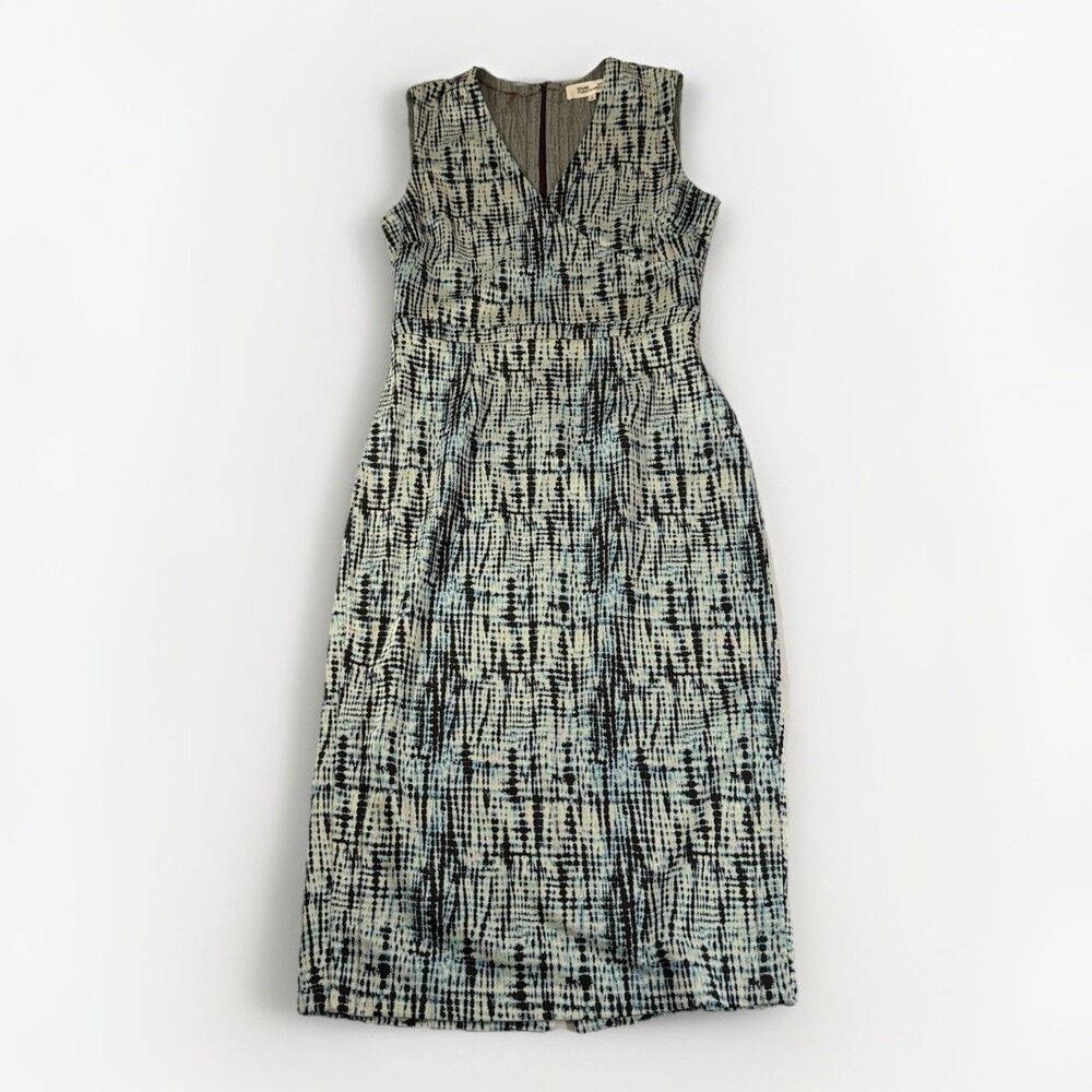 Diane Von Furstenberg DVF Blue Abstract Sheath Dress Size 10 Made in Portugal